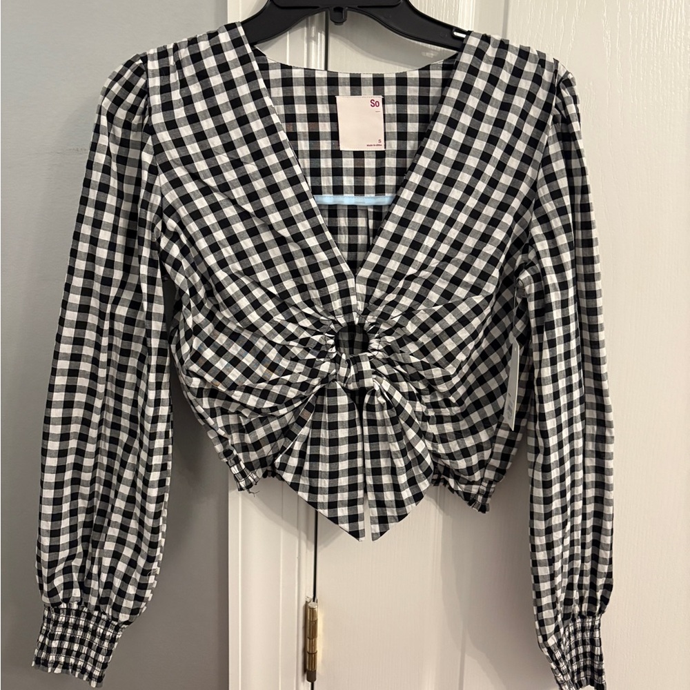 Black and White Crop Gingham Blouse